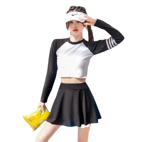 2024 new sports split skirt swimsuit Korean ins long-sleeved student conservative slimming hot spring swimsuit