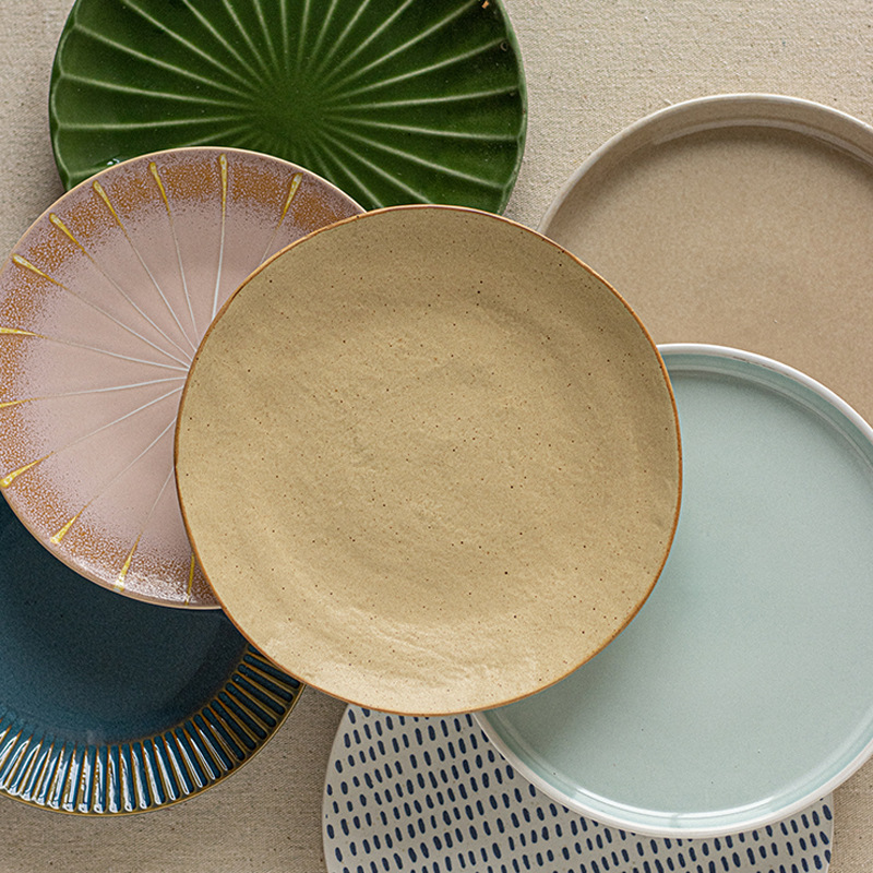 Japanese style retro ceramic plate large collection high color value round dish Nordic style household spaghetti plate tableware wholesale