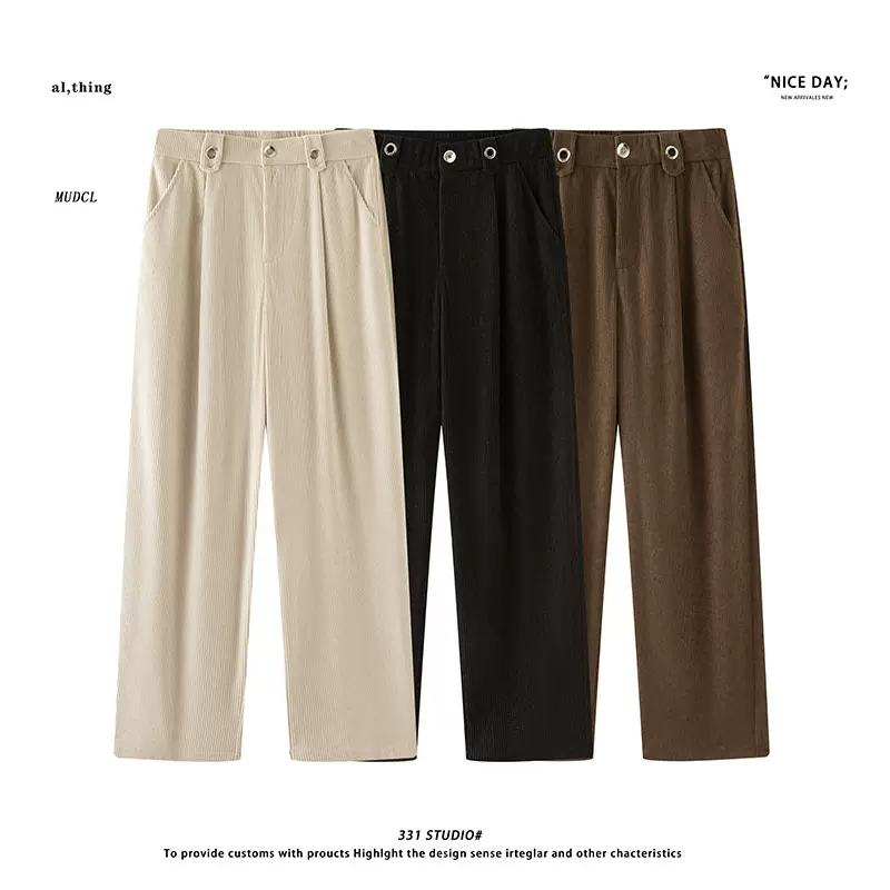 直筒型休闲裤休闲运动裤男士休闲裤子灯芯绒男士慵懒松弛感裤子