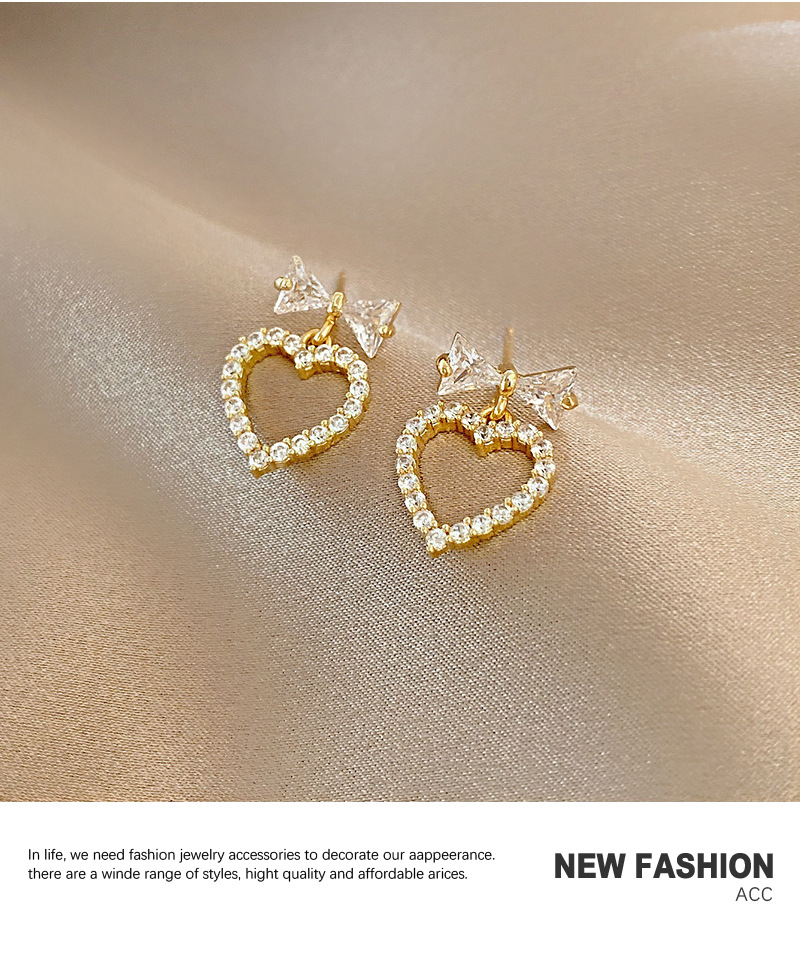 Korean Style Love Earrings Micro Diamond Zircon Personalized Bow Earrings display picture 4