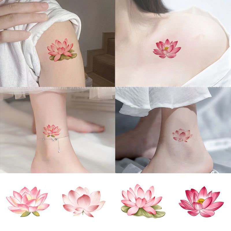 Washable High-Quality Lotus Tattoo Stickers, Beautiful and Fresh Style, Realistic Semi-Permanent Design for Ankle and Collarbone, Pure Desire Style to Cover Scars Washable High-Quality Lotus Tattoo Stickers, Beautiful and Fresh Style, Realistic Semi-Permanent Design for Ankle and Collarbone, Pure Desire Style to Cover Scars