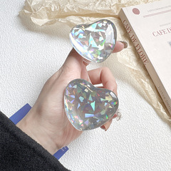 Minimalist Laser Heart Ins Style Glass Glitter Phone Case Stand Air Cushion Bag with Extendable Back Stick for Stable Women