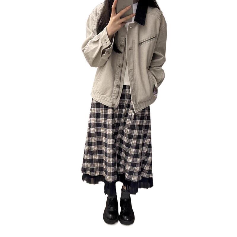 美式复古水洗拼接领工装外套女2025秋季新款宽松休闲短款夹克上衣|undefined