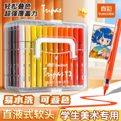トゥルーカラー アクリルマーカー ストレート 液体 ソフトヘッド 小学生 アート 特殊不透明色 積み重ね可能 洗える