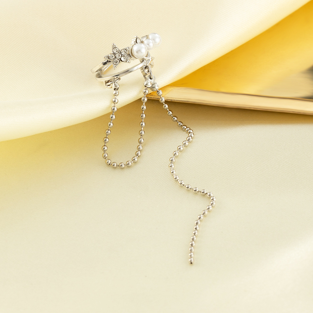 طويلة شرابة الكرة حبة سلسلة الماس اللؤلؤ مطعمة الإناث الأذن كليب دون مثقوب display picture 4