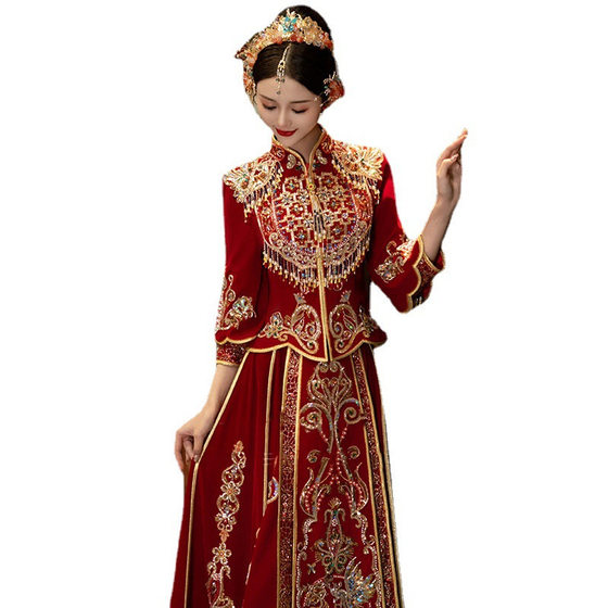 Xiuhe Dress Bride 2023 New Style Toasting Dress Red Dress Women's Wedding Dress Spring Dragon and Phoenix Jacket Slimming Chinese Style Wedding Dress