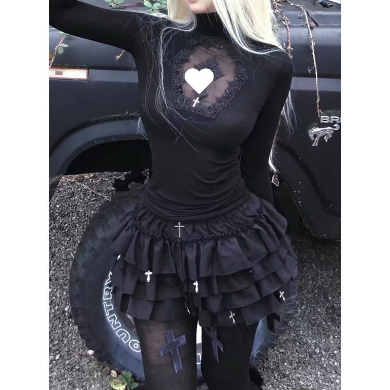 ゴシックバイア風クロスチュチュスカート女性サブカルチャーパンクy2kハーフレングスケーキスカート|undefined