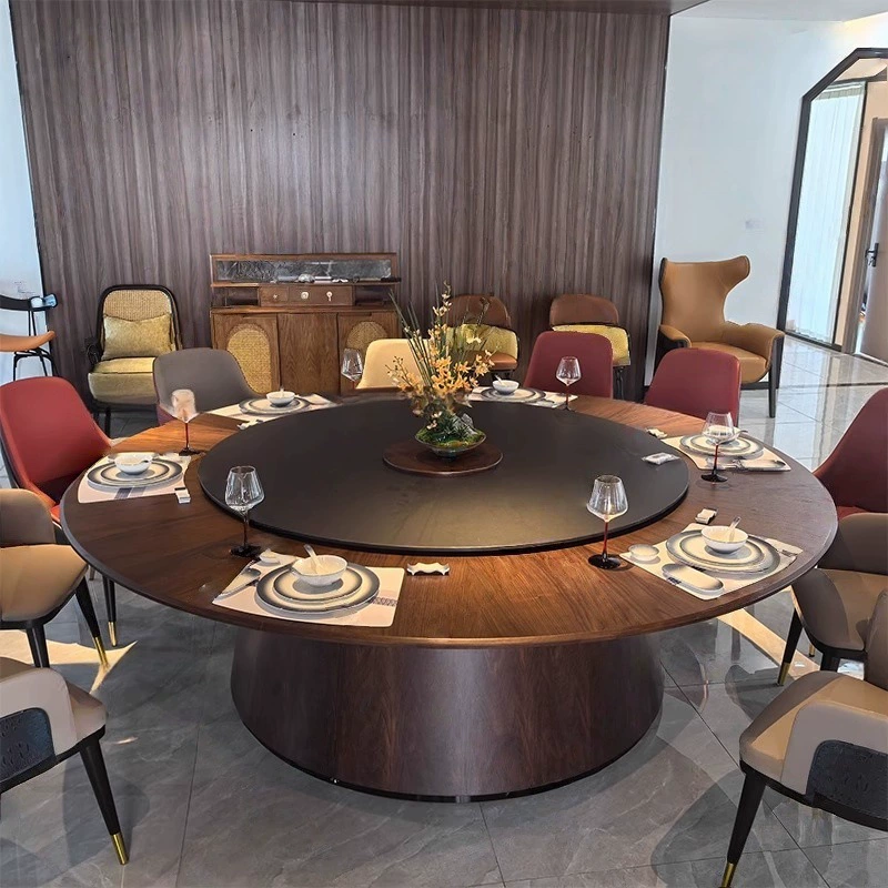 Новый обеденный стол для отеля в китайском стиле, большой круглый стол и стулья из массива дерева с поворотным столом из каменной плиты для частных комнат и клубов, 3.2m человек, коммерческое использование.