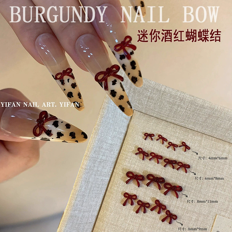 Французский винно-красный бант маникюрные украшения новый анколаский красный мини-бант