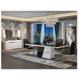 轻奢黑白餐桌椅餐厅酒店客厅餐桌椅组合一台6椅