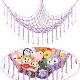 三角玩具网兜棉绳手工编织装饰挂毯公仔墙角挂墙收纳网兜玩偶挂绳