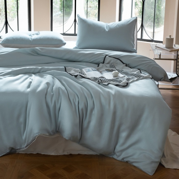 Summer Ice Silk Duvet Cover Set Simple Solid Colour Bedding_voghion.com