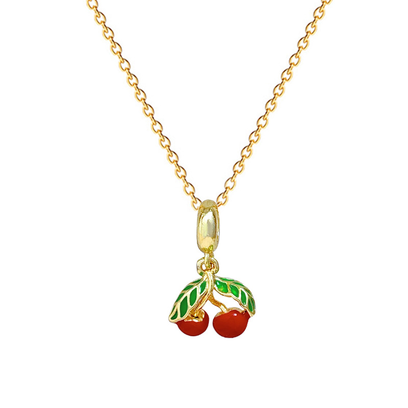 Gorgeous Green Leaf Cherry Pendant Necklace In Titanium Steel_voghion.com