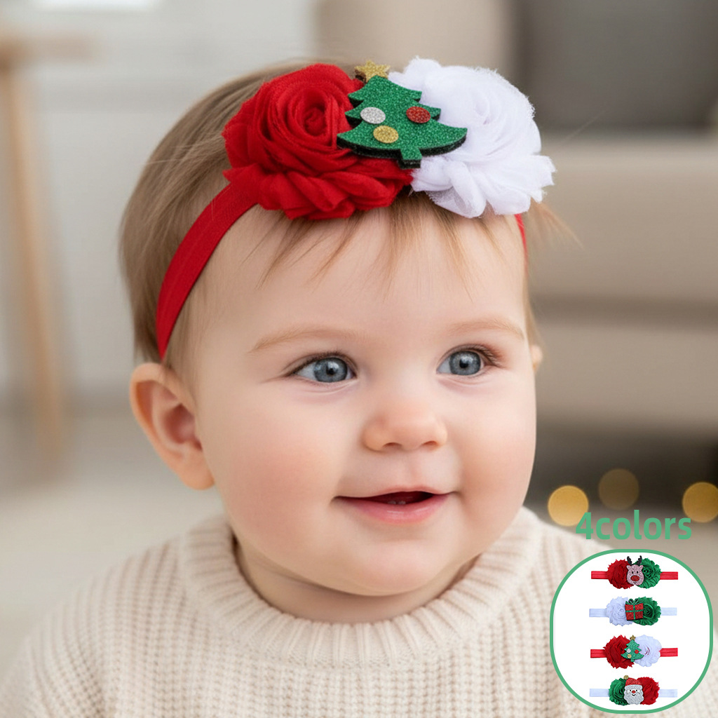 欧美新款宝宝圣诞装饰 儿童圣诞节旧花拼接卡通图案发带 婴儿发饰