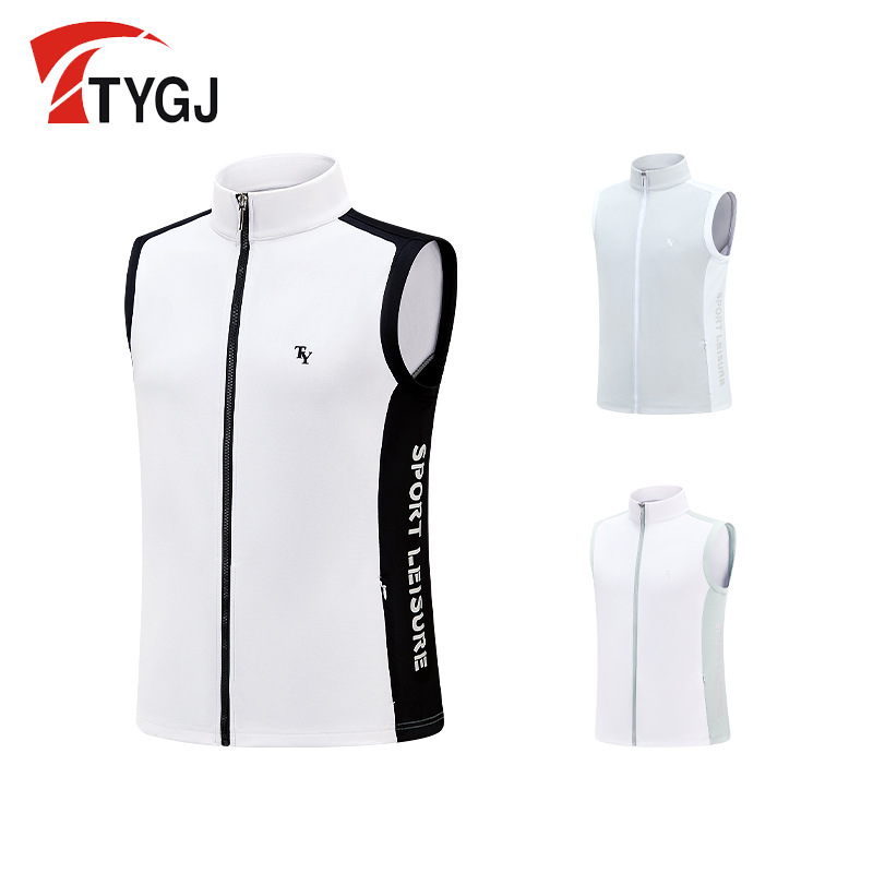 TTYGJ Golf Vest Men's Windproof Vest Collar Slim Jacket Casual Men's Sleeveless Sports Top