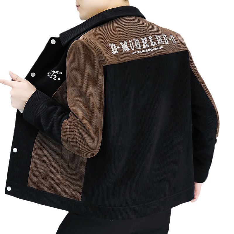 (2개) 코듀로이 재킷 남자 2024 가을 겨울 새 재킷 남자 한국 스타일 슬림 핏 옷깃 두껍게 남자 세트 재킷