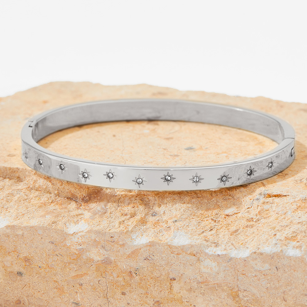 Daily Occasion 304 Stainless Steel Material Circle Pattern Fashion Circle 304 Stainless Steel 16K Gold Plated White Gold Plated Gold Plated Zircon Stainless Steel Bracelets In Bulk