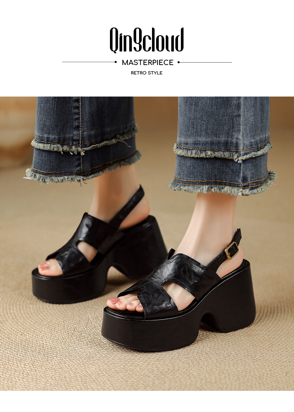Sandal nữ da cừu mềm đế xuồng cao gót quai chéo hở mũi — màu đen, màu trắng ngà chi tiết 1