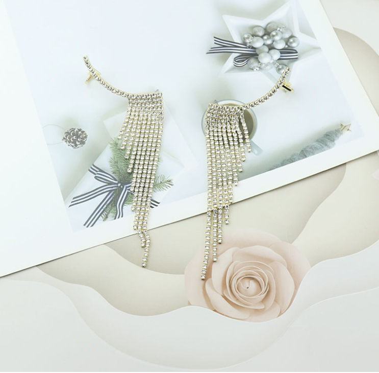 1 Pair Luxurious Tassel Alloy Plating Rhinestones Women's Drop Earrings display picture 8