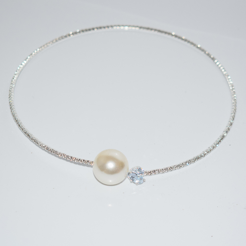 S0004 지르콘과 진주 목걸이-실버