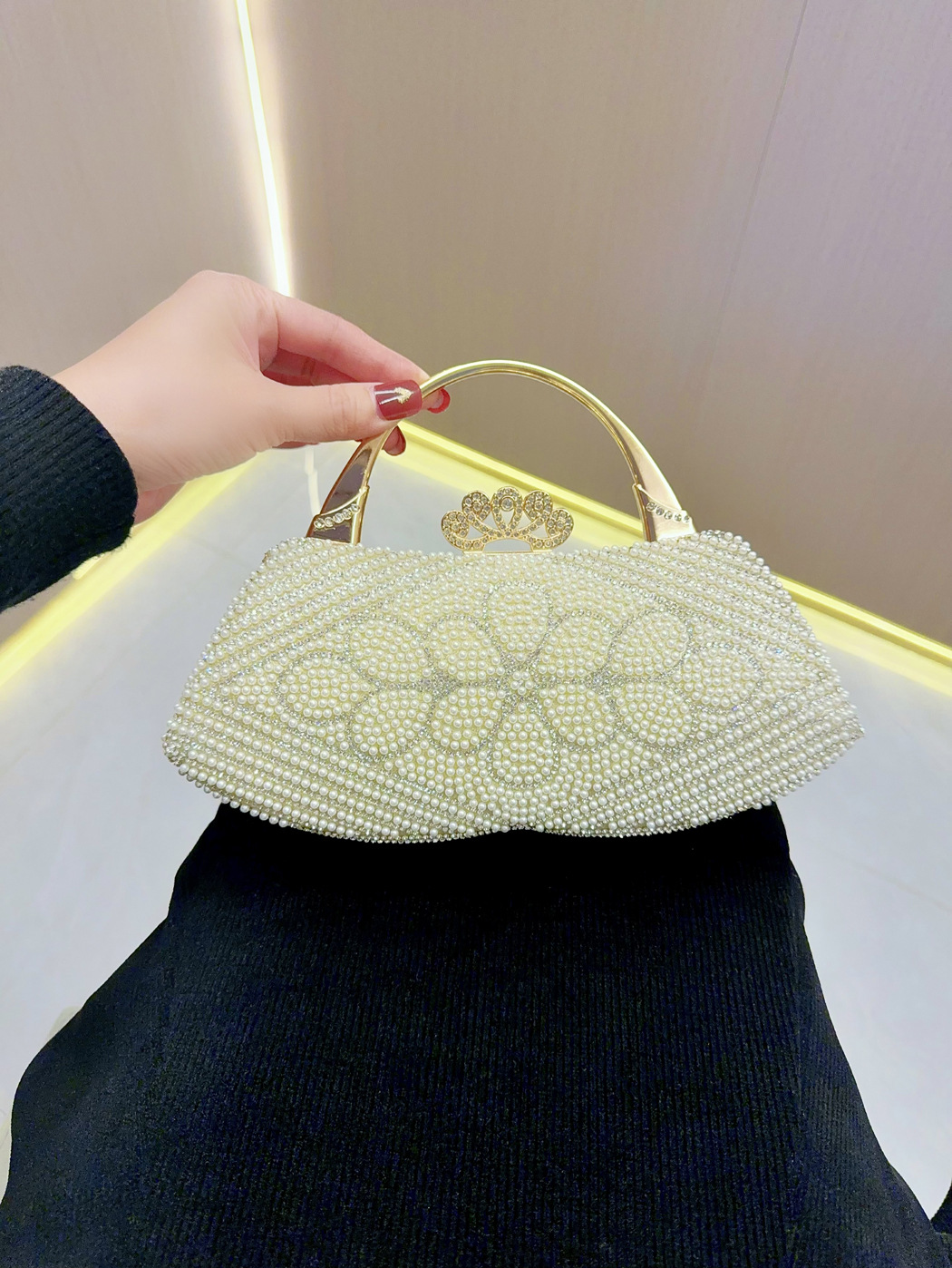 Pearl Inlaid Rhinestone Banquet Handbag For Women Crossbody Bag_voghion.com