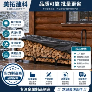 镀锌钢户外柴火架加厚用料庭院木柴收纳架带防雨罩壁炉木材储存架