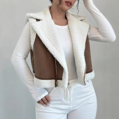 ヨーロッパとアメリカの貿易卸売2025秋新作レディース両面ショートスリムフィットトップス、女性用ファーワンピースベスト