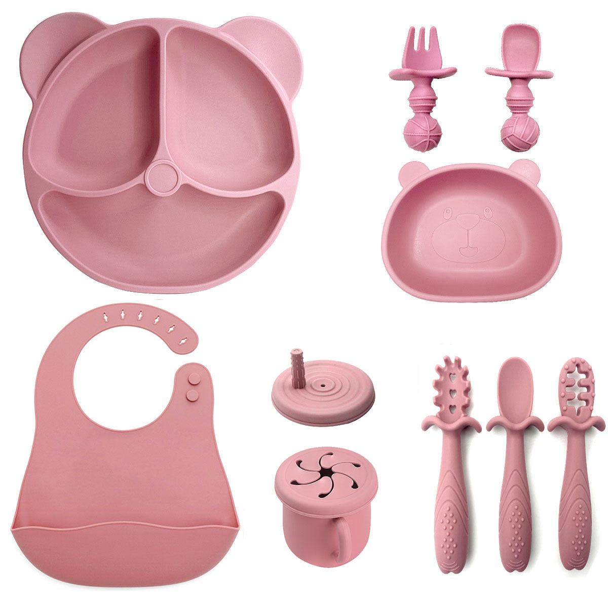 Plato de comedor de silicona para bebés cuchara de cocina de cocina cuchara de cubano infantil cubiertos de comedor set de platos de alimentos suplementarios para madres y bebés