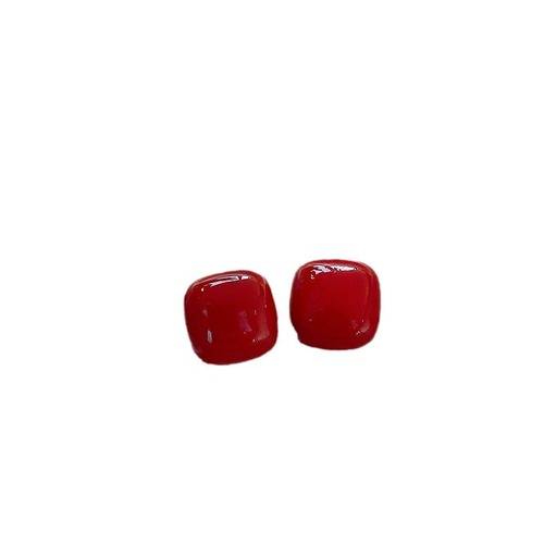 Chinese style ancore red square pearl earrings light luxury niche high-end simple geometric earrings earrings