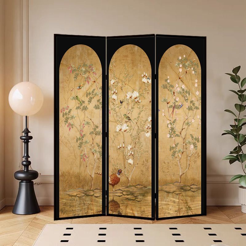 French-Style Vintage Floral and Bird Screen Partition for Living Room, Modern Minimalist Movable Office Entrance, Bedroom Divider Folding Screen