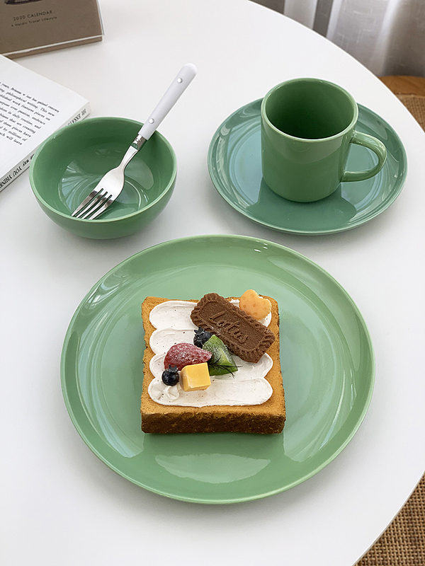 Anmu Liangpin Order Scandinavian Normcore Pure Green Underglaze Color High Temperature Ceramic Rice Bowl Mug Dinner Plate