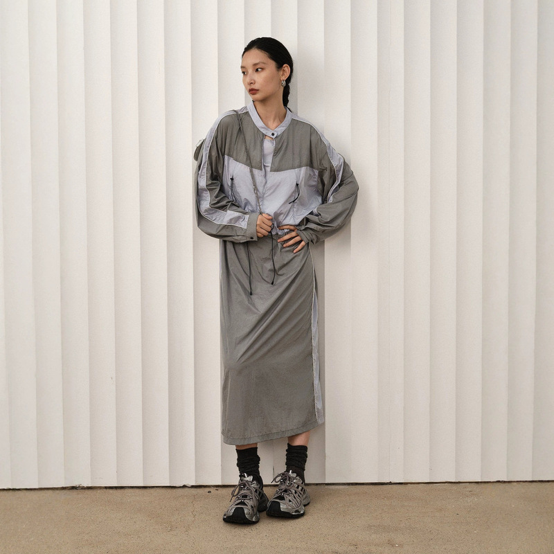 Vintage Dress for Women, New Autumn Style, Outdoor Waist-Cinching Drawstring Stand Collar Workwear Mid-Length Dress Vintage Dress for Women, New Autumn Style, Outdoor Waist-Cinching Drawstring Stand Collar Workwear Mid-Length Dress