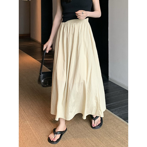 Women's Summer 2024 New Retro High-Waist Slimming Elastic Waist A-Line Umbrella Skirt