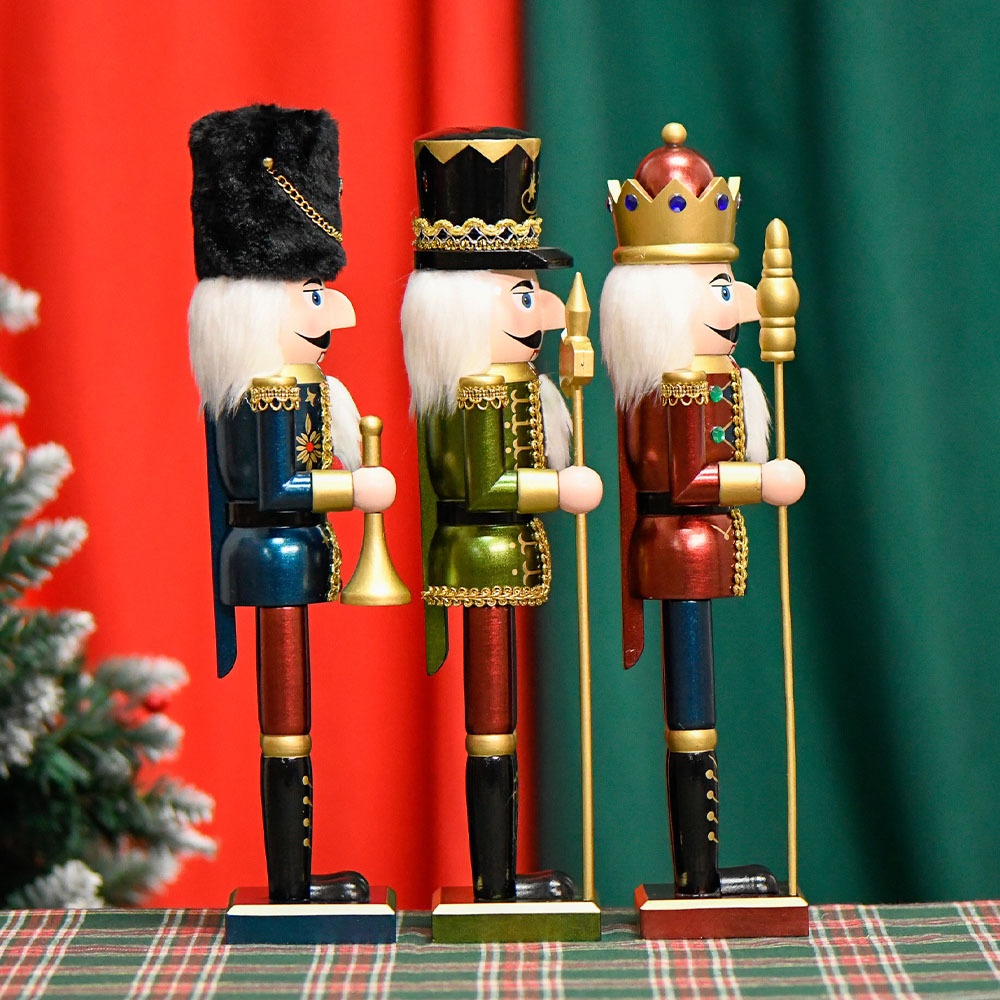 38cm pintura nacarada de madera nogal soldado adornos de cascanueces soldados tambores adornos navideños europeos