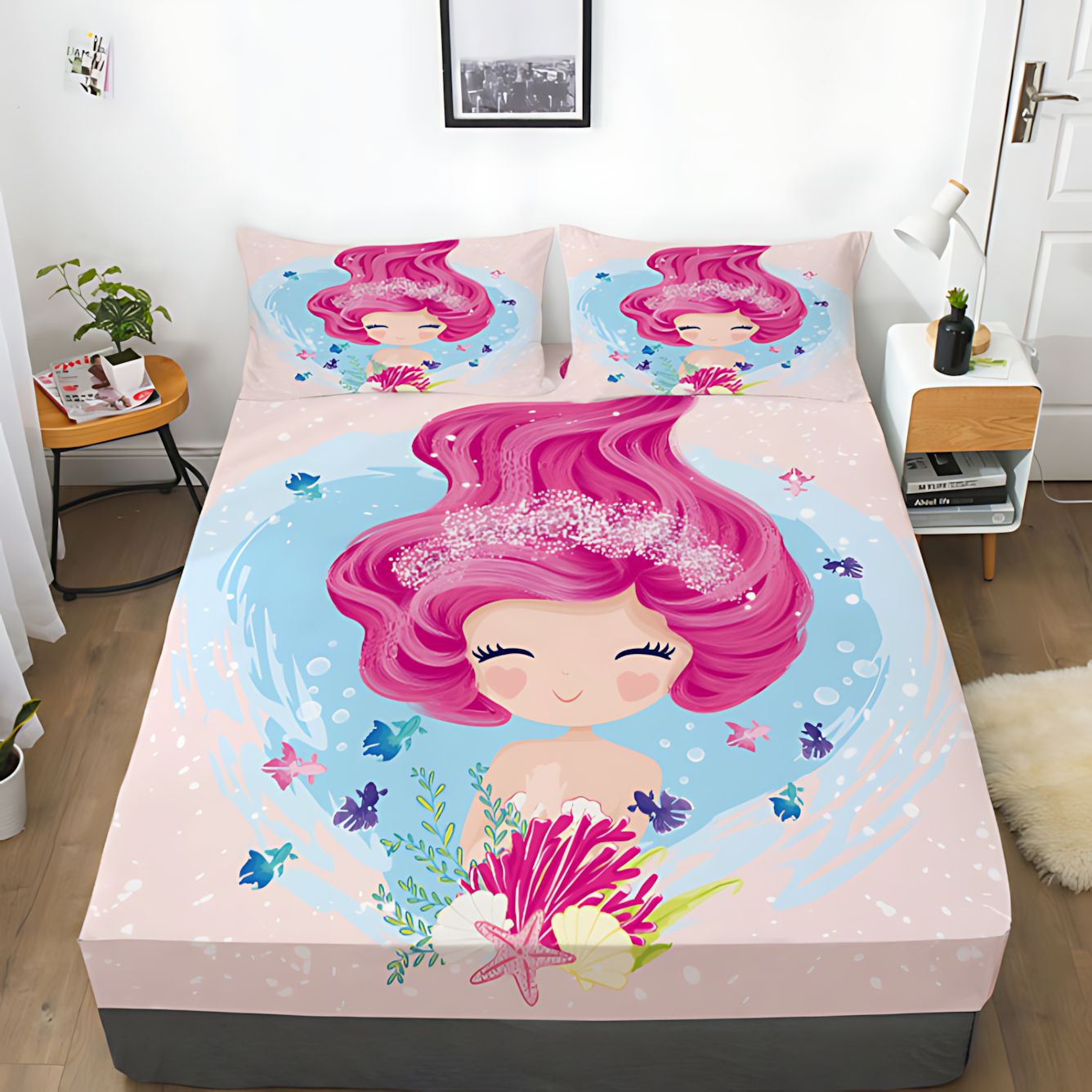 TEMU / JIT Amazonas pequeña sirena dibujos animados 3D impresión digital camas de cama de cama de cama