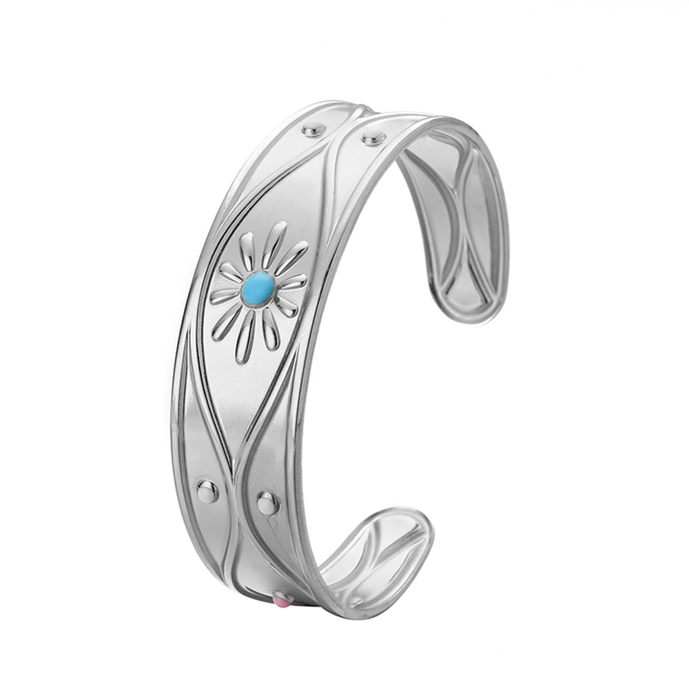Fashion Flower Stainless Steel Plating Bangle 1 Piece