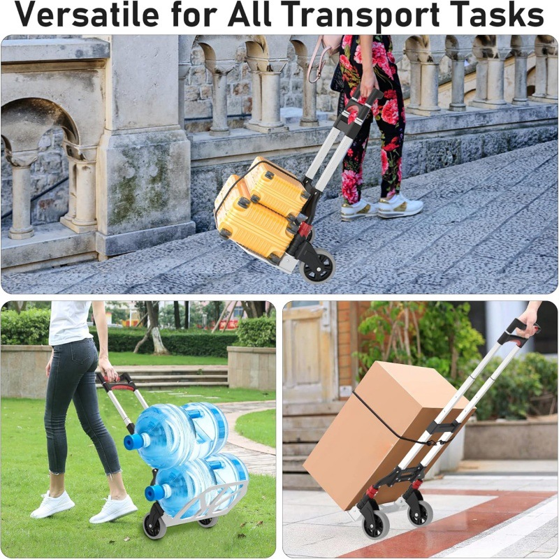 Carrito Plegable de Equipaje de Aluminio Portátil para Viajes y Carga