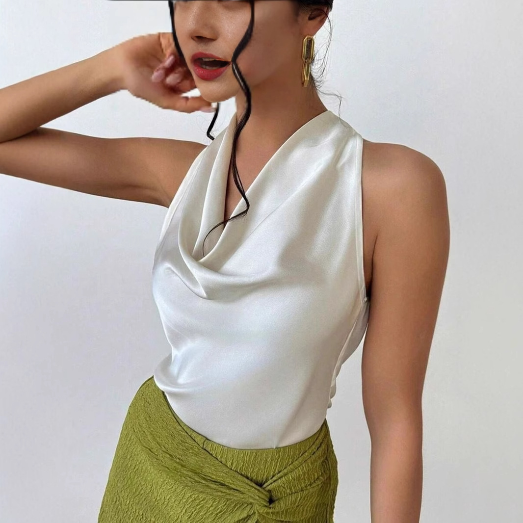 Sexy ärmellose Satinbluse für Damen – Frühling/Sommer-Stil, Business- und Freizeitkleidung für Damen_voghion.com