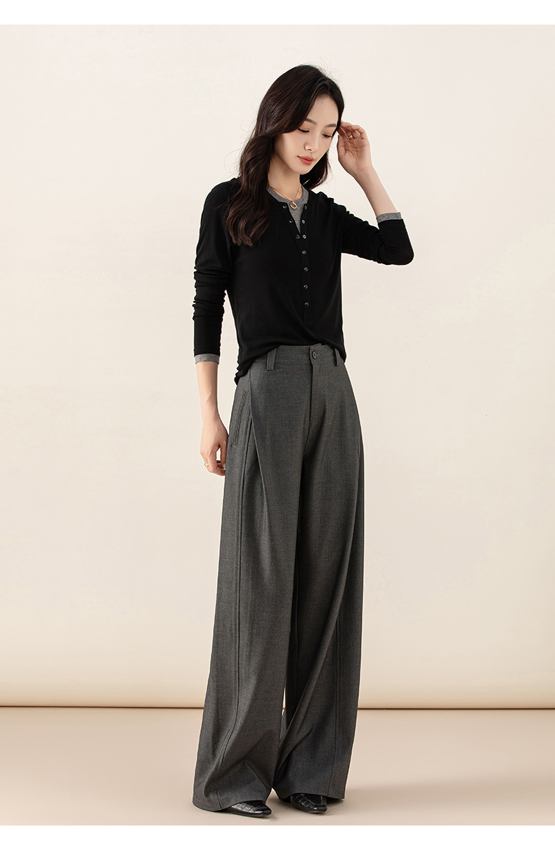 Áo thun giả hai mảnh nữ cổ tròn, chất len Tencel mỏng nhẹ, phối màu patchwork — đen chi tiết 31