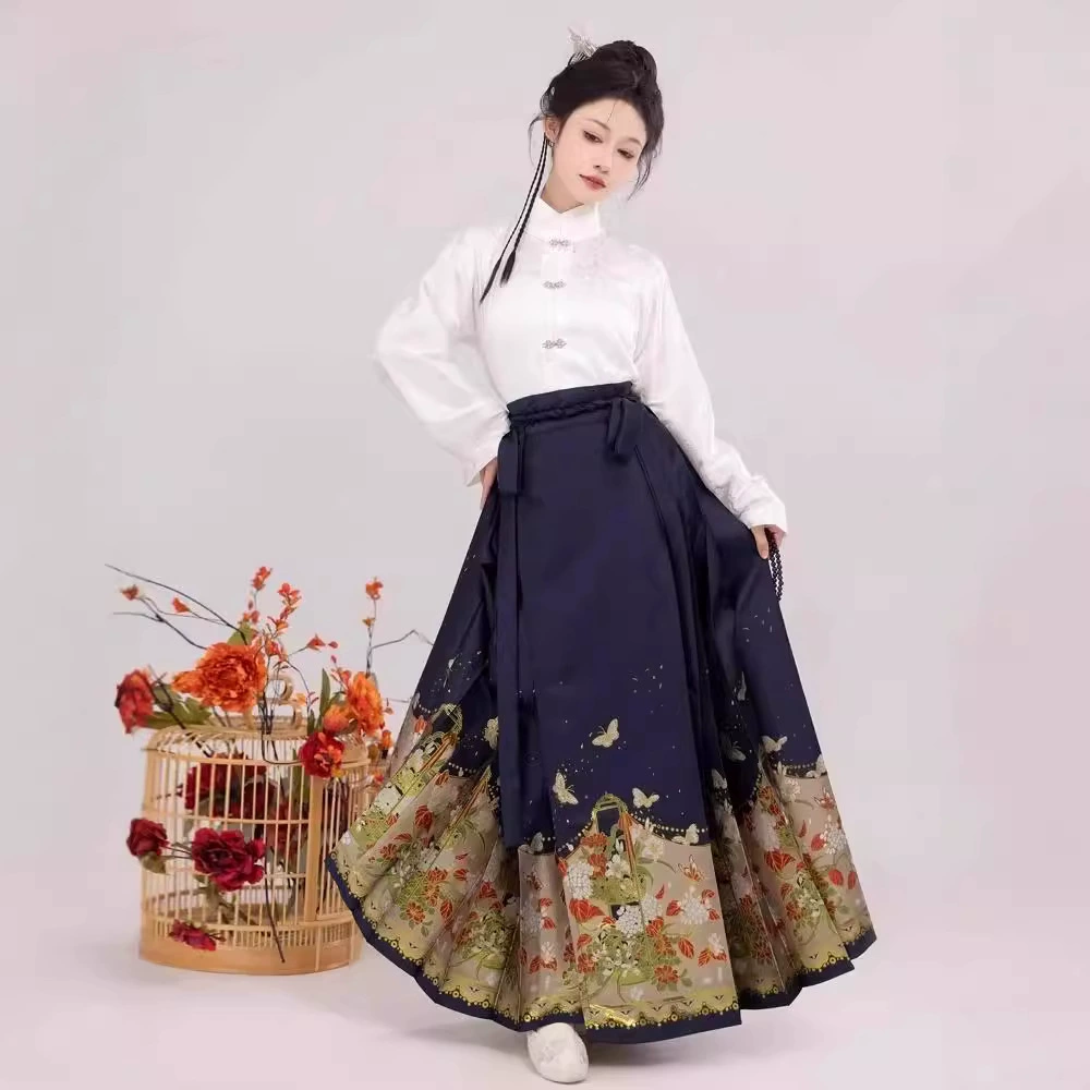 Caoxian Hanfu Оригинальный имитационный макияж цветочная юбка с конским лицом 2024 новый Hanfu (цветок бабочки) можно носить ежедневно