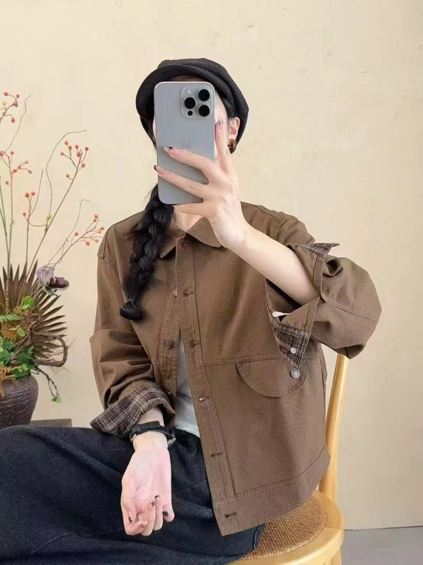 古咖服饰秋季韩版棉质休闲外套女翻领单排扣长袖短款外搭开衫上衣|undefined