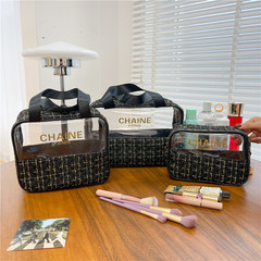 New trendy Chanel-style wash bag with large capacity, portable travel transparent makeup bag with shoulder strap for storage and dropshipping
