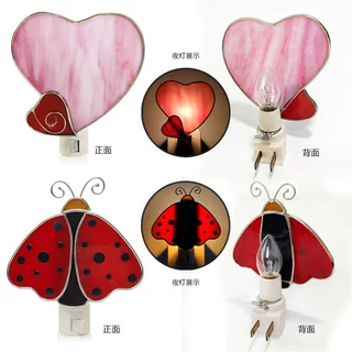 加工定制彩色玻璃小夜灯多种形状玻璃镶嵌工艺品装饰灯出口外贸