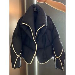 黑色短款撞色轻柔蓬松保暖棉服2025年冬季女神范厚实舒适面包棉服