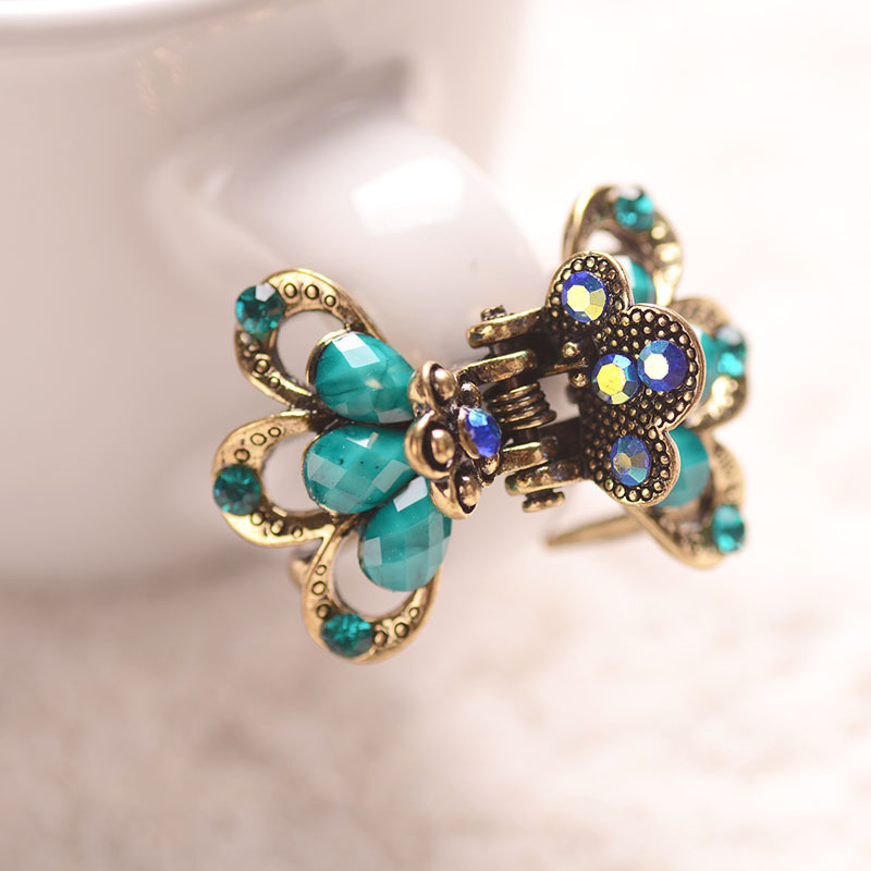 Retro Ancient Bronze Diamond-Encrusted Small Claws Mini Resin Flower Claws Classical Light Luxury Hair Accessories Exquisite