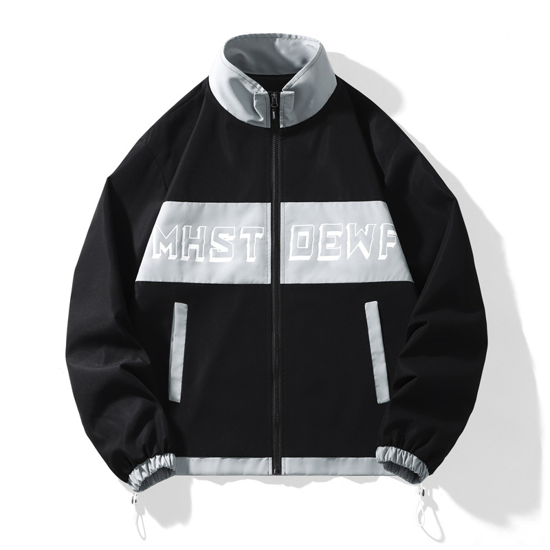 Chaqueta de tendencia masculina versátil juvenil chaqueta casual versión suelta impresión de letras chaqueta de cuello vertical chaqueta chaqueta hombre