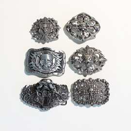 欧美4.0cm锌合金暗黑骷髅头五金腰带扣头外贸西部男士皮带大板扣