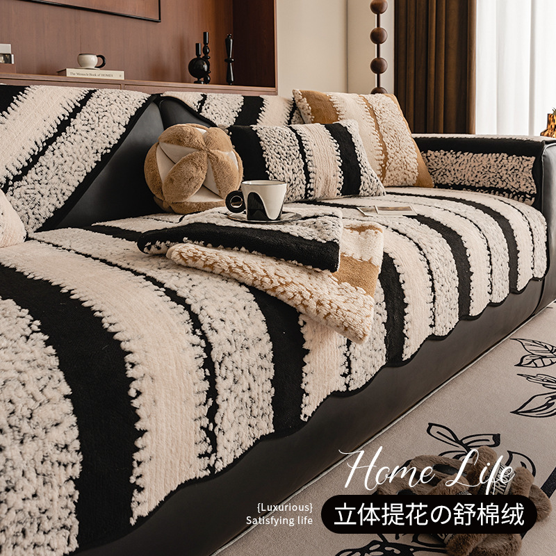 Luz de lujo de alto nivel felt sofá cojín de cuero otoño invierno fijo antideslizante cojín recto 2024 nuevo tipo cubierta tela de invierno