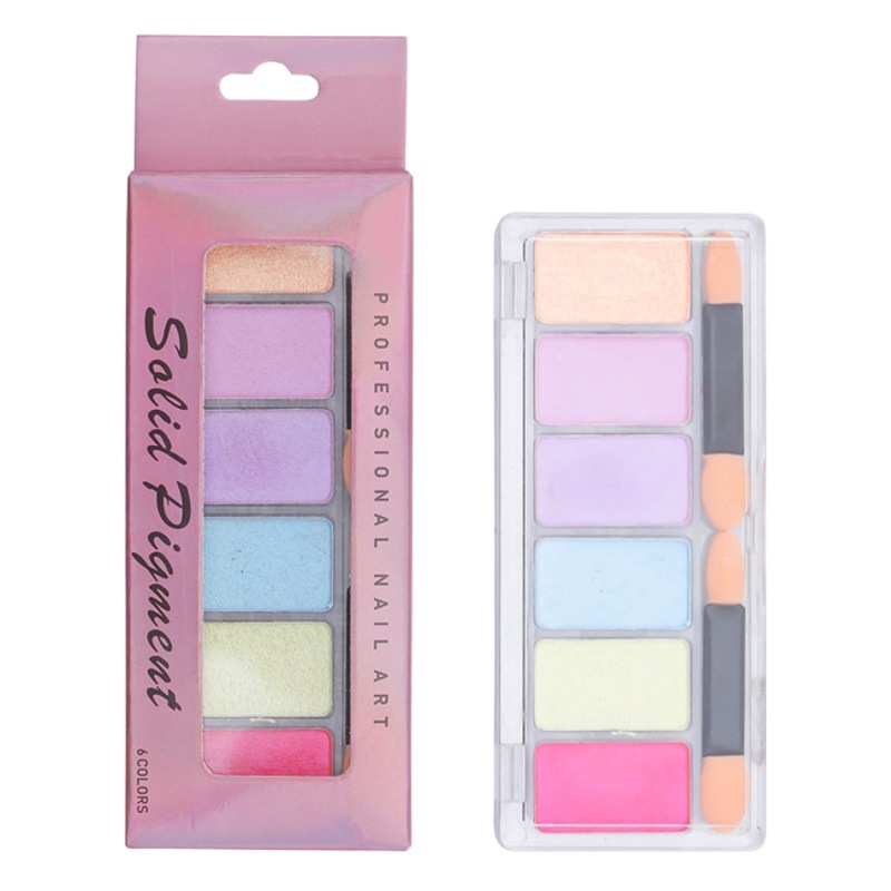 Nuevo clavo 6 color sólido espejo mágico polvo Aurora hadas espejo láser harina seis colores de uñas polvo sólido al por mayor