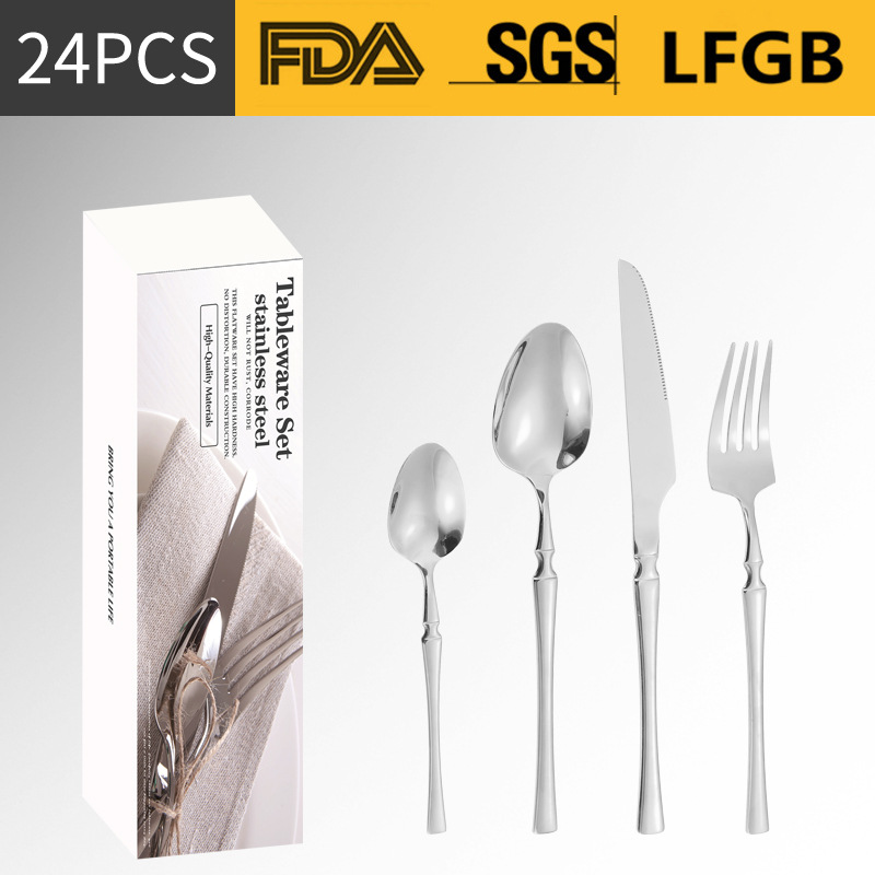 Amazon transfronteriza suministro de vajilla de acero inoxidable 24 piezas traje de cintura pequeña 4 piezas caja de regalo cuchillo, tenedor y cuchara traje